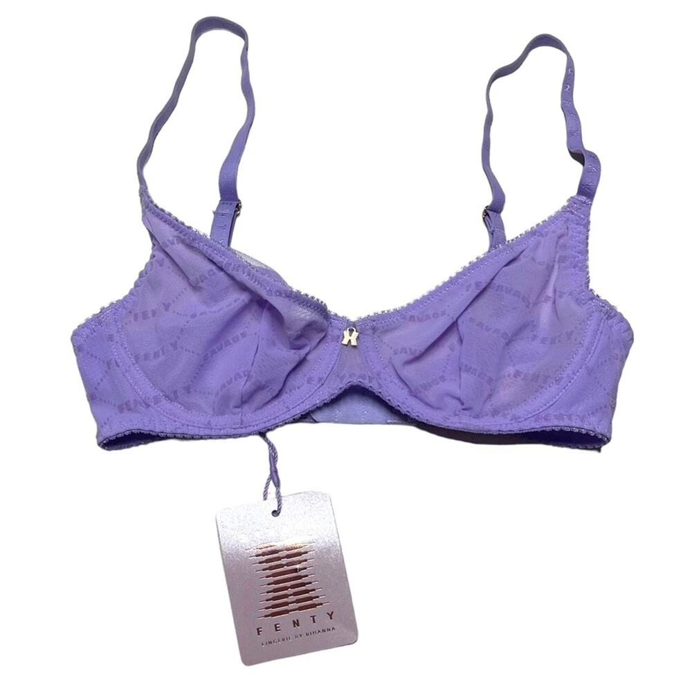 Savage X Fenty Flocked Logo Unlined Demi Bra Size 30C